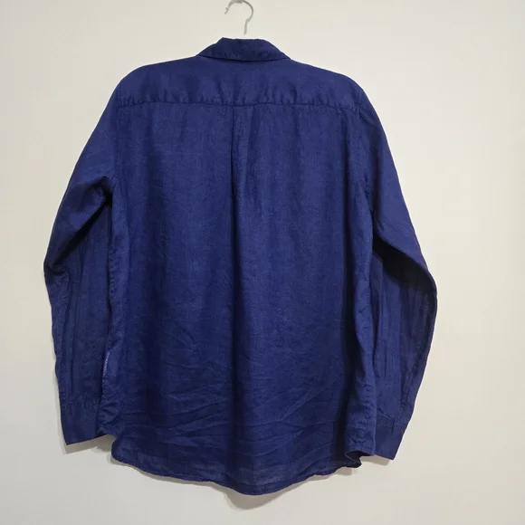 Uniqlo Womens 100% Linen Button Down Shirt Dark Blue Size L - Picture 3 of 7